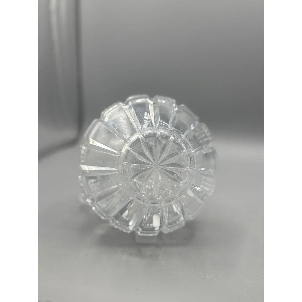Crystal Cut Facet Glass Decanter With Crystal Stopper 10”